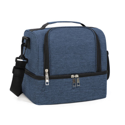 Double-Layer Outdoor Fresh Cooler Bag Mommy Bottle Bag Portable Lunch Insulated Bag(Navy Blue) by bashfashion