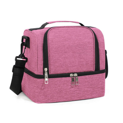 Double-Layer Outdoor Fresh Cooler Bag Mommy Bottle Bag Portable Lunch Insulated Bag(Rose Red) by bashfashion