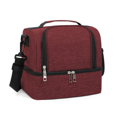 Double-Layer Outdoor Fresh Cooler Bag Mommy Bottle Bag Portable Lunch Insulated Bag(Wine Red) by bashfashion