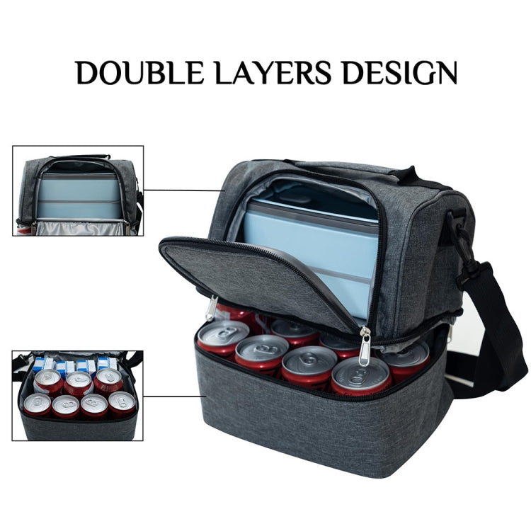Double-Layer Outdoor Fresh Cooler Bag Mommy Bottle Bag Portable Lunch Insulated Bag(Black) by bashfashion