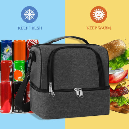 Double-Layer Outdoor Fresh Cooler Bag Mommy Bottle Bag Portable Lunch Insulated Bag(Wine Red) by bashfashion