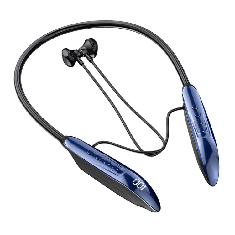M518P Running Sports Long Standby Semi-In-Ear Neck-Hanging Digital Bluetooth Earphone(Blue) by bashfashion
