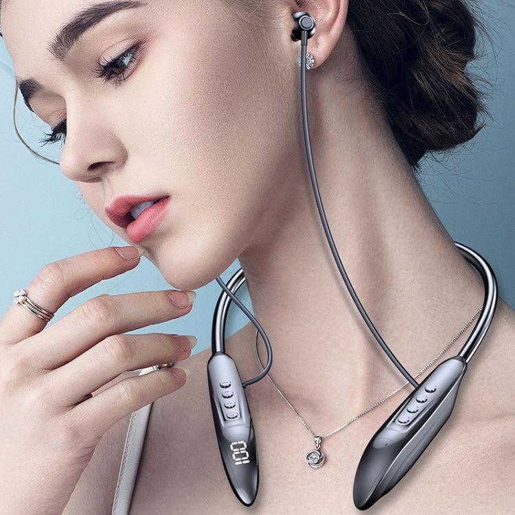 M518P Running Sports Long Standby Semi-In-Ear Neck-Hanging Digital Bluetooth Earphone(Silver) by bashfashion
