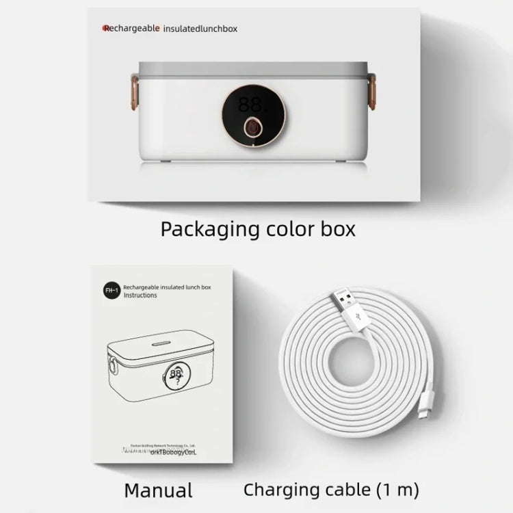 1000ml USB Rechargeable Lunch Box Wireless Heating Bento Box Timing Adjustment(White) by bashfashion