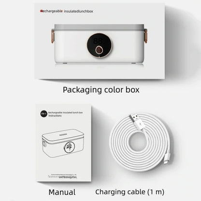 1000ml USB Rechargeable Lunch Box Wireless Heating Bento Box Timing Adjustment(White) by bashfashion