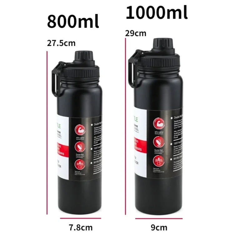 304 Stainless Steel Insulated Water Cup Handheld Large Capacity Outdoor Sports Kettle Vacuum Water Bottle, Capacity: 1000ml(Black) by bashfashion