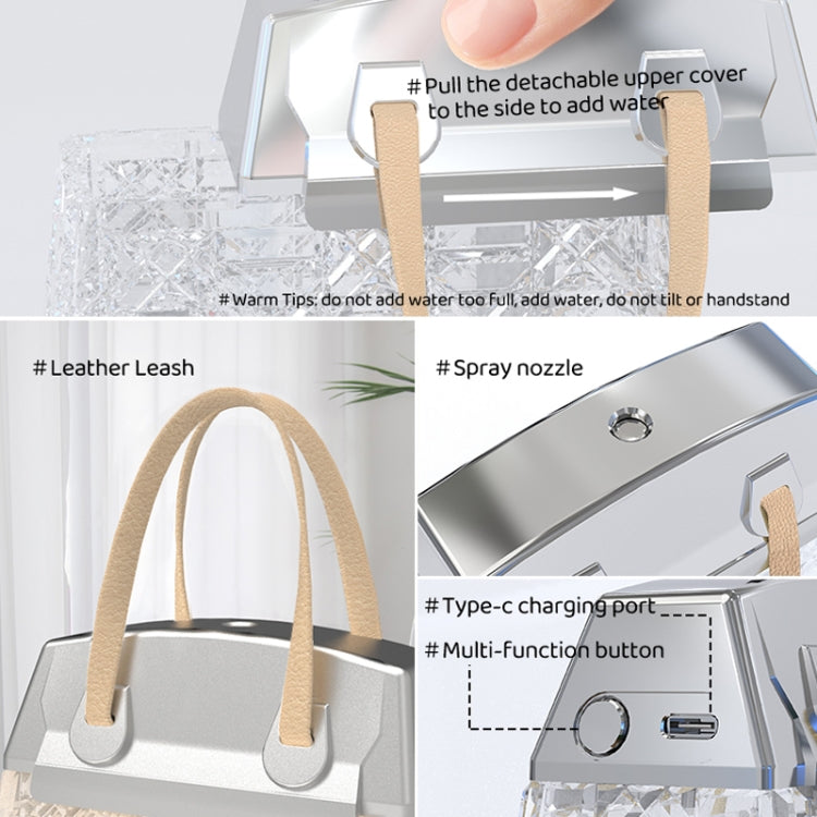 Desktop Small Crystal Bag Humidifier Aroma Ambient Lighting, Color: White Rechargeabl by bashfashion