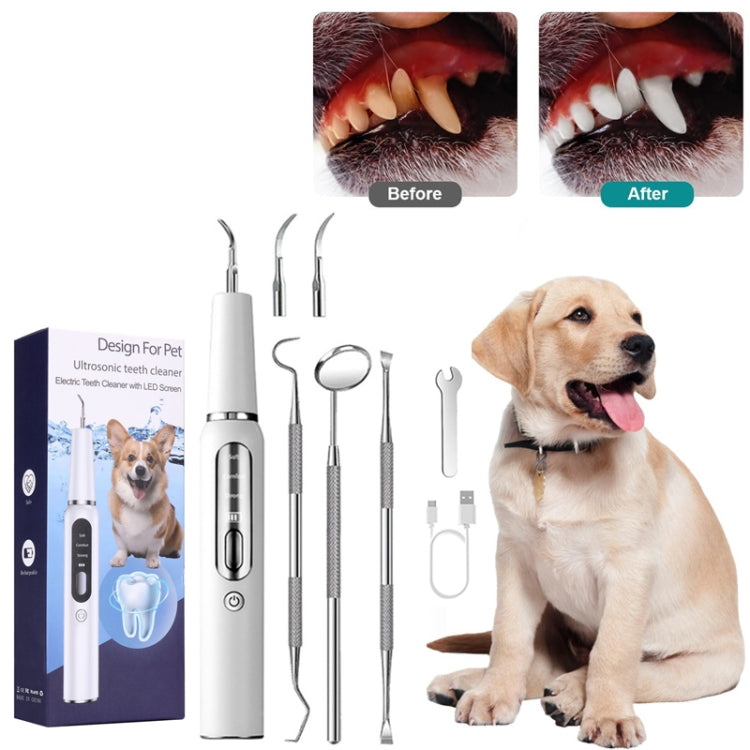 Pet Ultrasonic Teeth Cleaner Dog Electric Teeth Cleaning Tool Home Dentistry Tartar Remover(White) by bashfashion