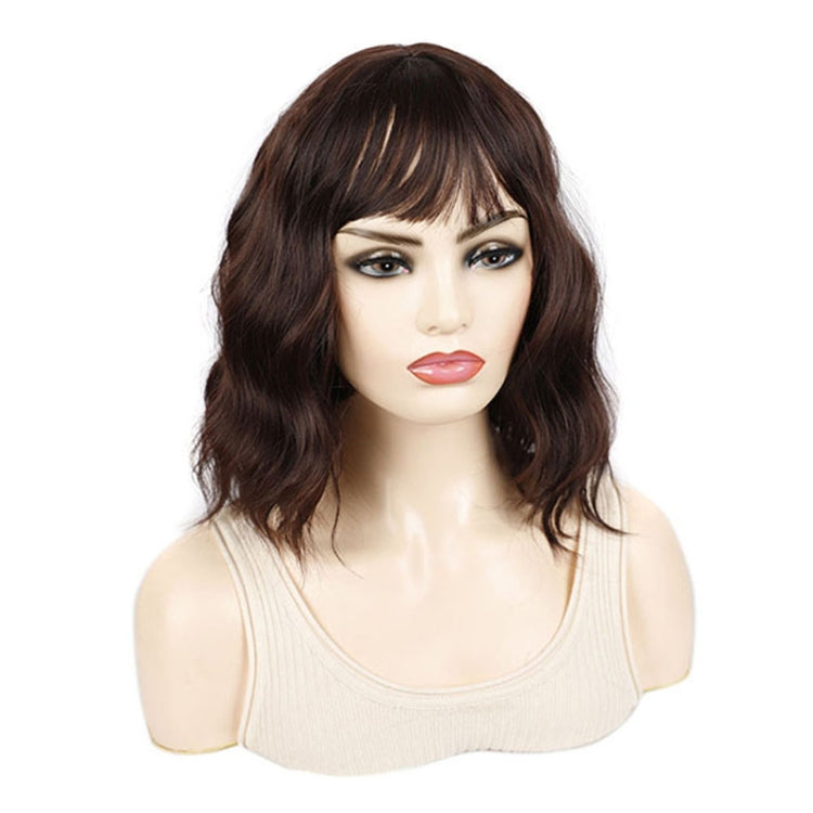 Water Wave Ripple Short Curly Hair With Bangs Fluffy Wig Headcovers, Color: Chestnut Color by bashfashion