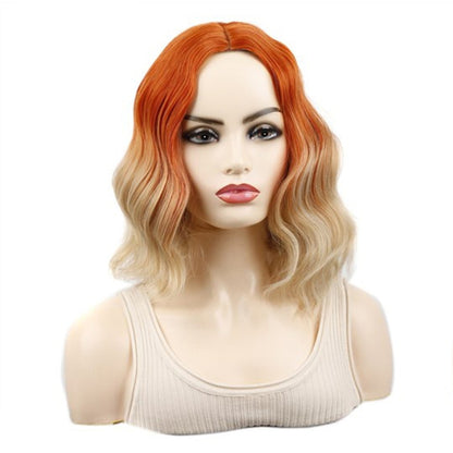Water Wave Ripple Short Curly Hair With Bangs Fluffy Wig Headcovers, Color: Orange Red Brown by bashfashion