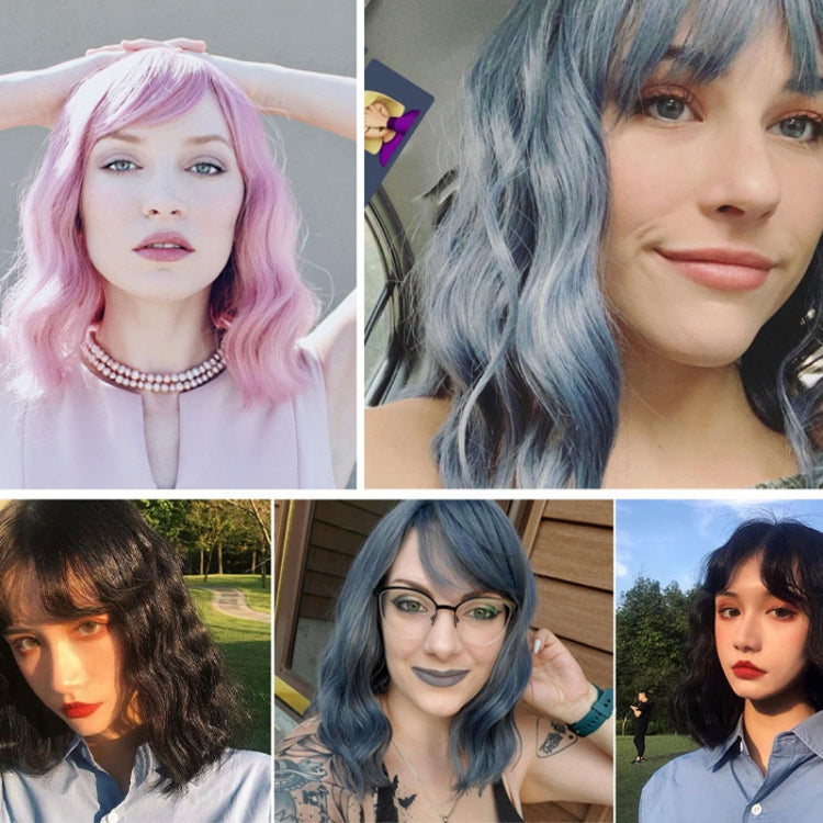 Water Wave Ripple Short Curly Hair With Bangs Fluffy Wig Headcovers, Color: Natural Black by bashfashion