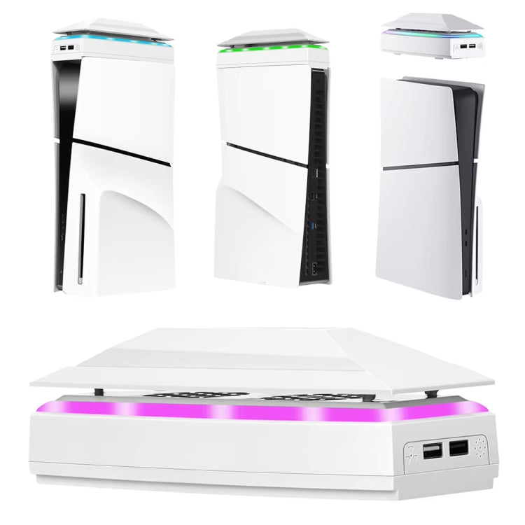 For PS5 Slim Top Dustproof Colorful Cooling Fan 3 Adjustable Speed(White) by bashfashion