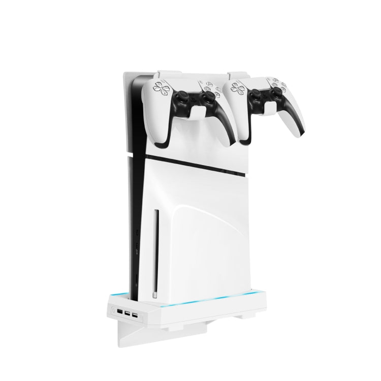 For PS5 Slim Console Wall-mounted Storage Rack With 3 USB2.0 Ports(White) by bashfashion