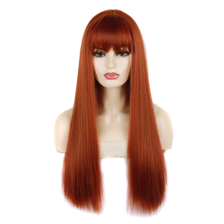 Dynamic Long Straight Hair With Messy Bangs Wig Headcover(Orange Red) by bashfashion