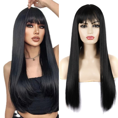 Dynamic Long Straight Hair With Messy Bangs Wig Headcover(Orange Red) by bashfashion