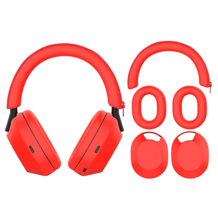 For Sony WH-1000XM5 Bluetooth Headset + Headband + Earmuff Protective Cover(3-in-1 Red) by bashfashion
