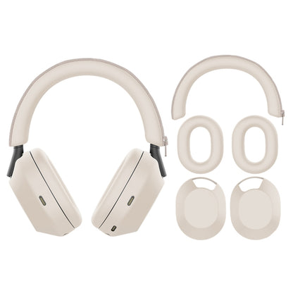 For Sony WH-1000XM5 Bluetooth Headset + Headband + Earmuff Protective Cover(3-in-1 Beige) by bashfashion