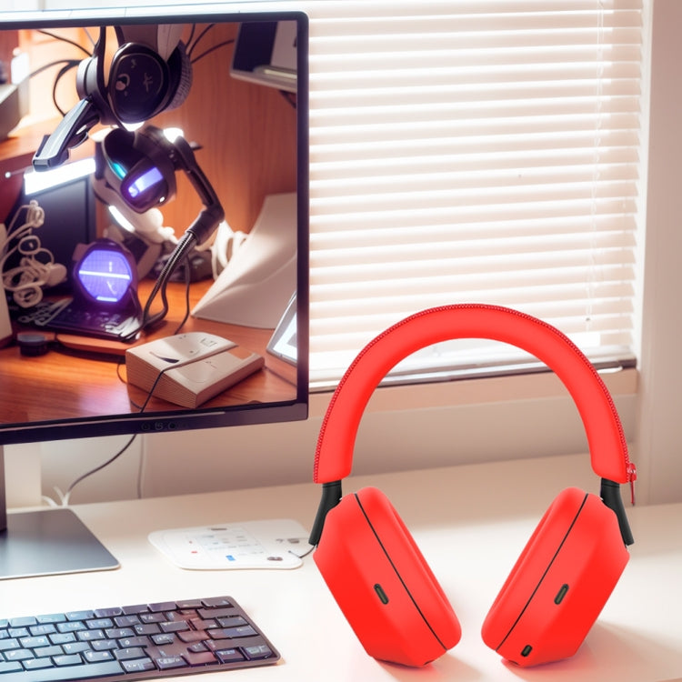 For Sony WH-1000XM5 Bluetooth Headset + Headband + Earmuff Protective Cover(3-in-1 Red) by bashfashion