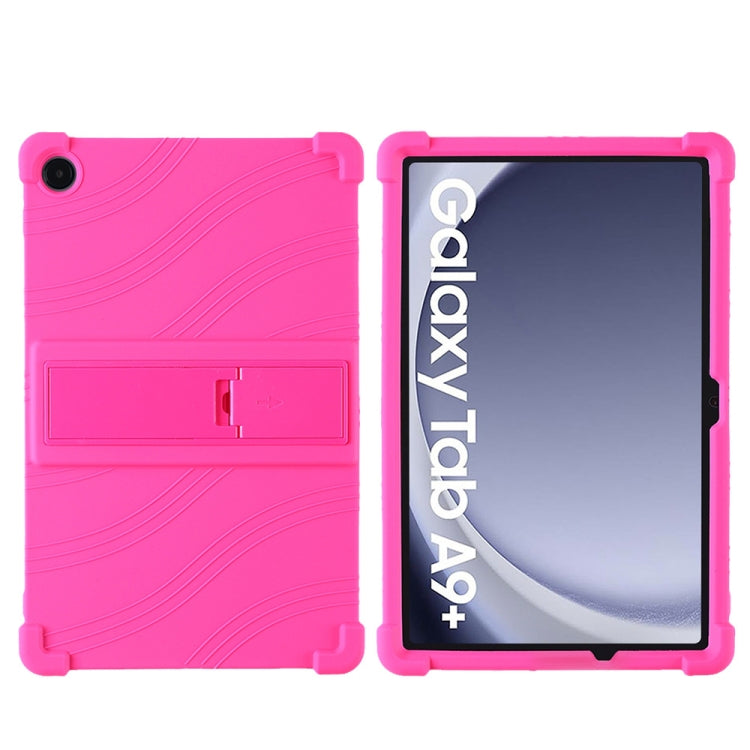 For Samsung Galaxy Tab A9+ Shockproof Silicone Tablet Protective Case With Holder(Rose Red) by bashfashion