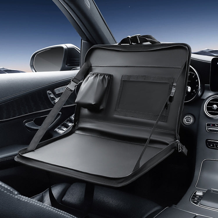 Multifunctional Car Steering Wheel Dining Table Car Seatback Hanging Foldable Storage Bag(Black) by bashfashion