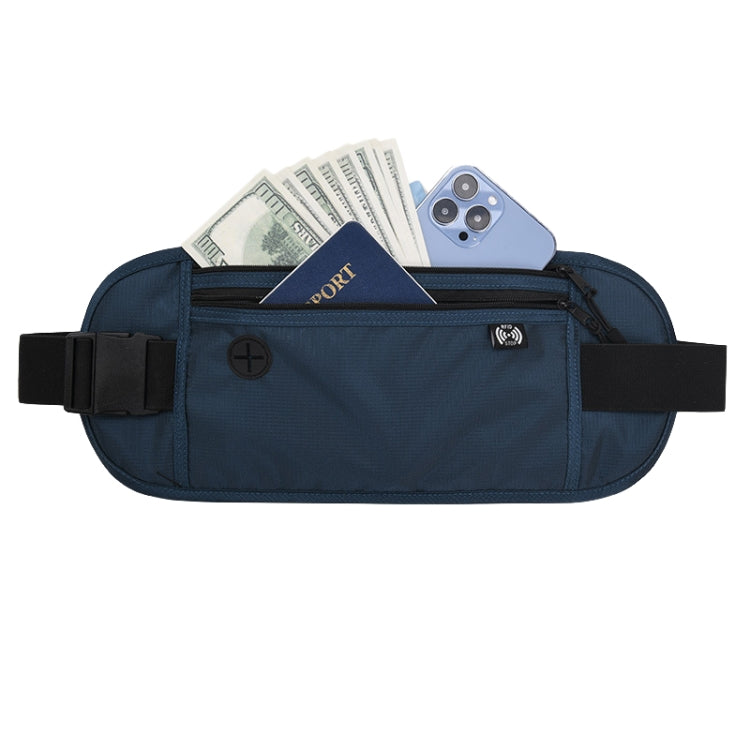 Sports Running Waist Pack Outdoor Fitness Large Capacity RFID Blocking Wallet Waterproof Phone Waist Bag(Dark Blue) by bashfashion