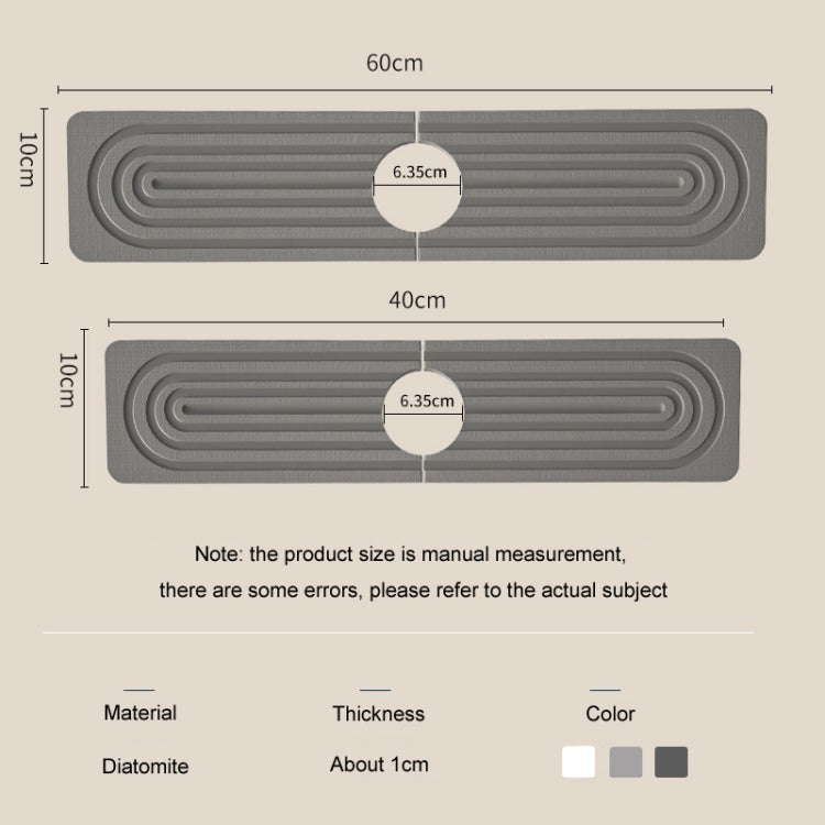 Diatomite Absorbent Mat Fast Drying Stone Kitchen Bathroom Faucet Sink Drainage Mat, Size: 60x10cm+10x10cm(White) by bashfashion