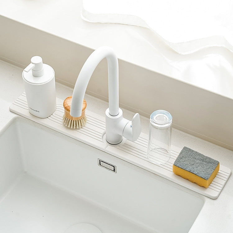 Faucet Sink Drying Mat Diatomaceous Earth Stone Splashproof Absorbent Sink Drainage Mat, Color: K02 White(40x10cm) by bashfashion
