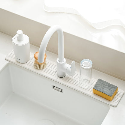 Faucet Sink Drying Mat Diatomaceous Earth Stone Splashproof Absorbent Sink Drainage Mat, Color: K02 White(60x10cm) by bashfashion