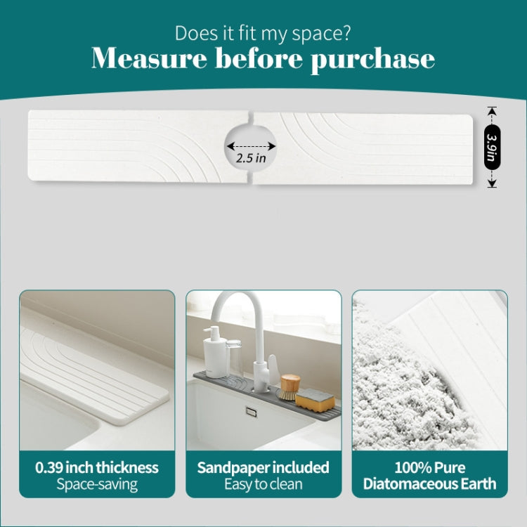 Faucet Sink Drying Mat Diatomaceous Earth Stone Splashproof Absorbent Sink Drainage Mat, Color: K02 White(40x10cm) by bashfashion