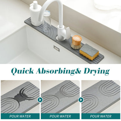 Faucet Sink Drying Mat Diatomaceous Earth Stone Splashproof Absorbent Sink Drainage Mat, Color: K03 White(60x10cm) by bashfashion