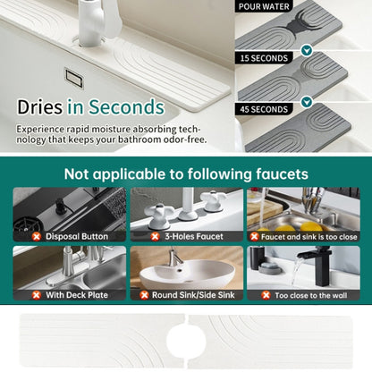 Faucet Sink Drying Mat Diatomaceous Earth Stone Splashproof Absorbent Sink Drainage Mat, Color: K04 White(60x10cm) by bashfashion