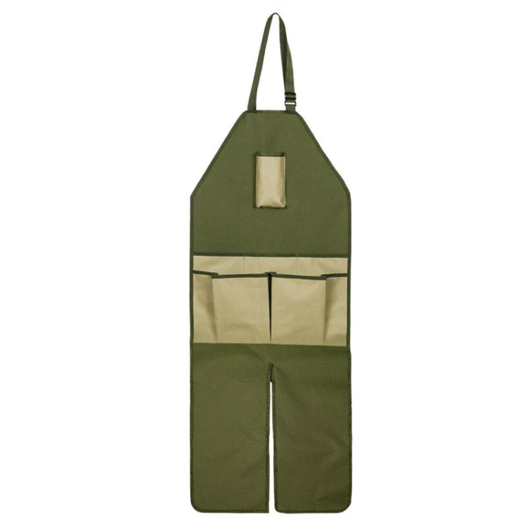 Gardening Pruning Multi-Pocket Oxford Cloth Color-blocking Extended Leg Apron(Green + Khaki) by bashfashion