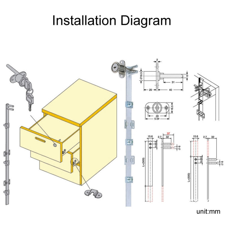 Home Office Desk Drawer Triple Connect File Cabinet Lock, Style: Side White by bashfashion