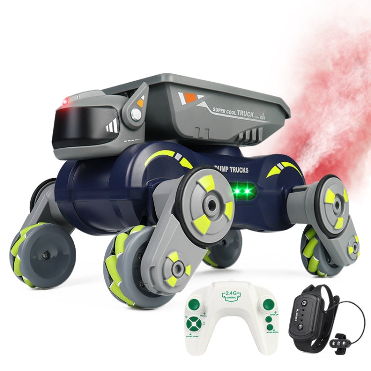 Eight Wheel Stunt Robot Dog Smart Gesture Sensor RC Kids Toy Car With Lights Music Spray Car, Style: Green Dual RC by bashfashion