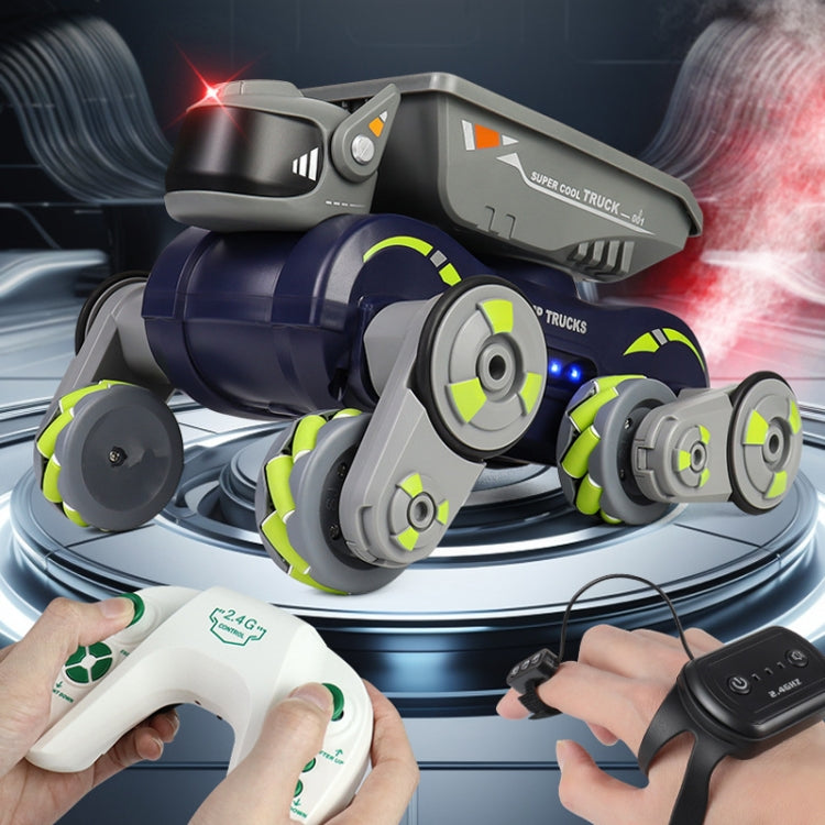 Eight Wheel Stunt Robot Dog Smart Gesture Sensor RC Kids Toy Car With Lights Music Spray Car, Style: Tank Green Dual RC by bashfashion