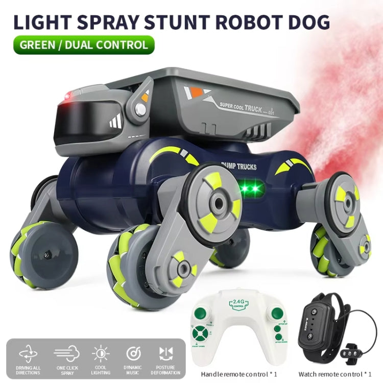 Eight Wheel Stunt Robot Dog Smart Gesture Sensor RC Kids Toy Car With Lights Music Spray Car, Style: Green Dual RC by bashfashion