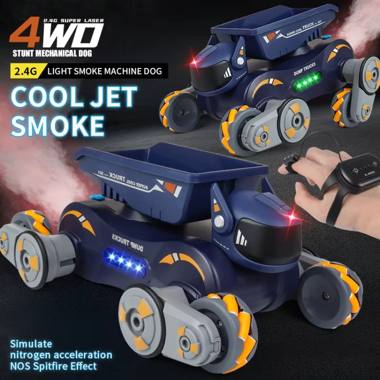 Eight Wheel Stunt Robot Dog Smart Gesture Sensor RC Kids Toy Car With Lights Music Spray Car, Style: Orange Dual RC by bashfashion