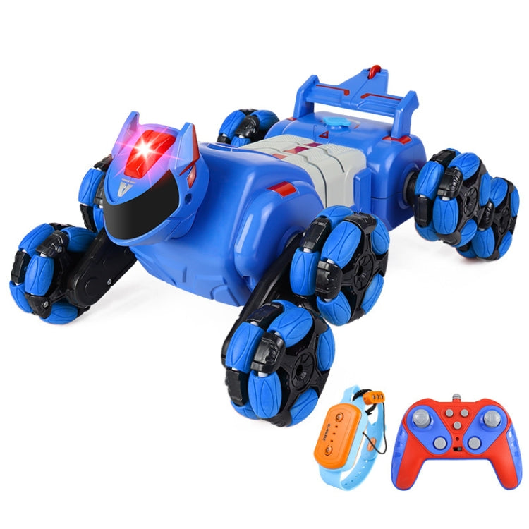 2.4G Kids Remote Control Toy Car Stunt Robot Dog Gesture Sensor Lights Music Spray Climbing Car, Color: Blue Dual RC by bashfashion