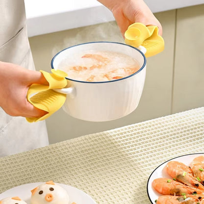 2pcs Heart-shaped Heat Insulation Anti-scalding Gloves Silicone Non-slip Bowl and Plate Clamp(Yellow) by bashfashion