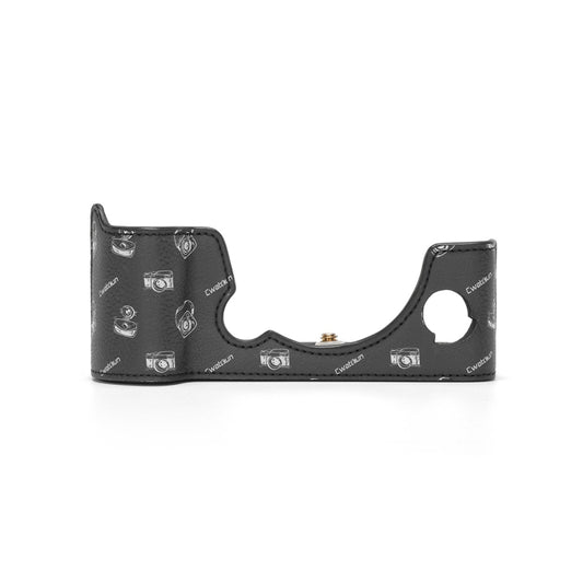 For FUJIFILM X-T5 Cwatcun D161 Vintage Camera Stand Camera Protective Leather Case(Black) by Cwatcun