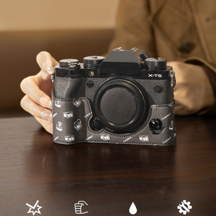 For FUJIFILM X-T5 Cwatcun D161 Vintage Camera Stand Camera Protective Leather Case(Black) by Cwatcun