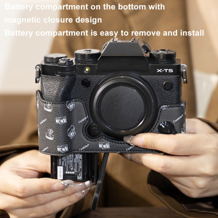 For FUJIFILM X-T5 Cwatcun D161 Vintage Camera Stand Camera Protective Leather Case(Black) by Cwatcun