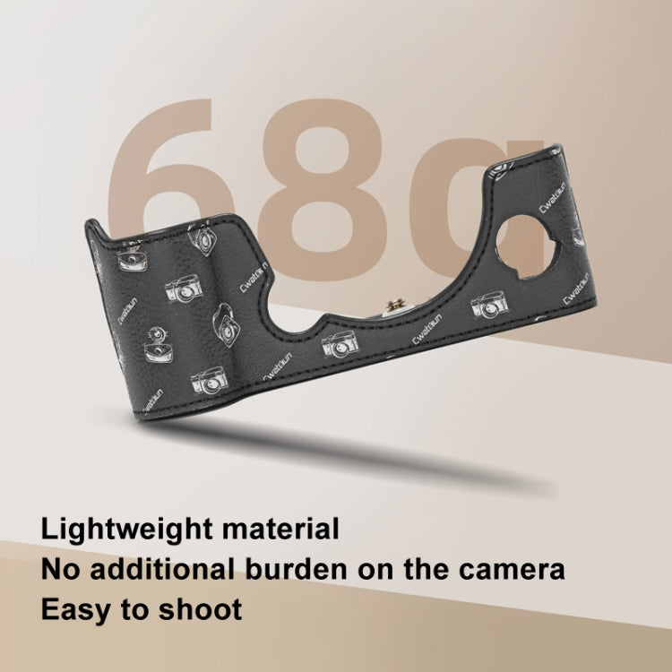 For FUJIFILM X-T5 Cwatcun D161 Vintage Camera Stand Camera Protective Leather Case(Black) by Cwatcun