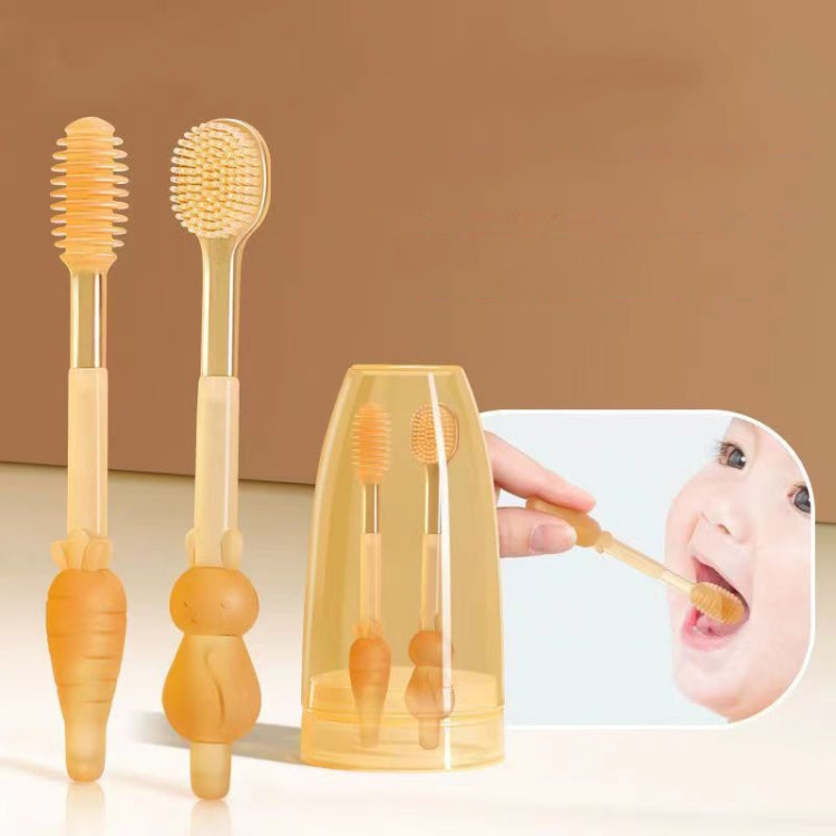 Food-grade Silicone Baby Milk Toothbrush + Tongue Brush Children Oral Cleaning Brush, Color: Beige by bashfashion