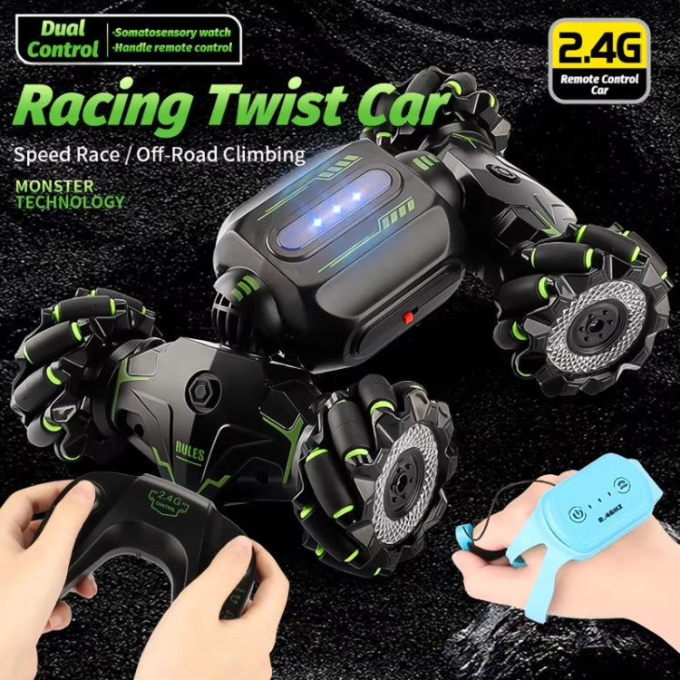 Children RC Car Toy Lights Electric Gesture Sensor Remote Control Twisting Stunt Car, Color: Green Single RC(1:12) by bashfashion