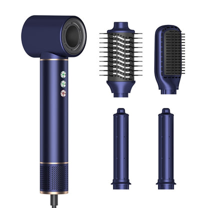 5 in 1 Hot Air Comb Automatic Curling Negative Ion Hair Dryer, Color: Blue Gold US Plug by bashfashion
