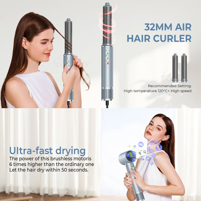 5 in 1 Hot Air Comb Automatic Curling Negative Ion Hair Dryer, Color: Gray UK Plug by bashfashion