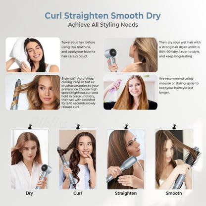 5 in 1 Hot Air Comb Automatic Curling Negative Ion Hair Dryer, Color: Gray UK Plug by bashfashion