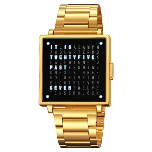 SKMEI Multi-function Letter Display Dial Square Men Electronic Watch, Color: Gold Steel Band by SKMEI