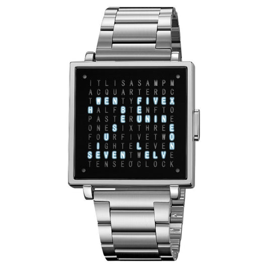 SKMEI Multi-function Letter Display Dial Square Men Electronic Watch, Color: Silver Steel Band by SKMEI